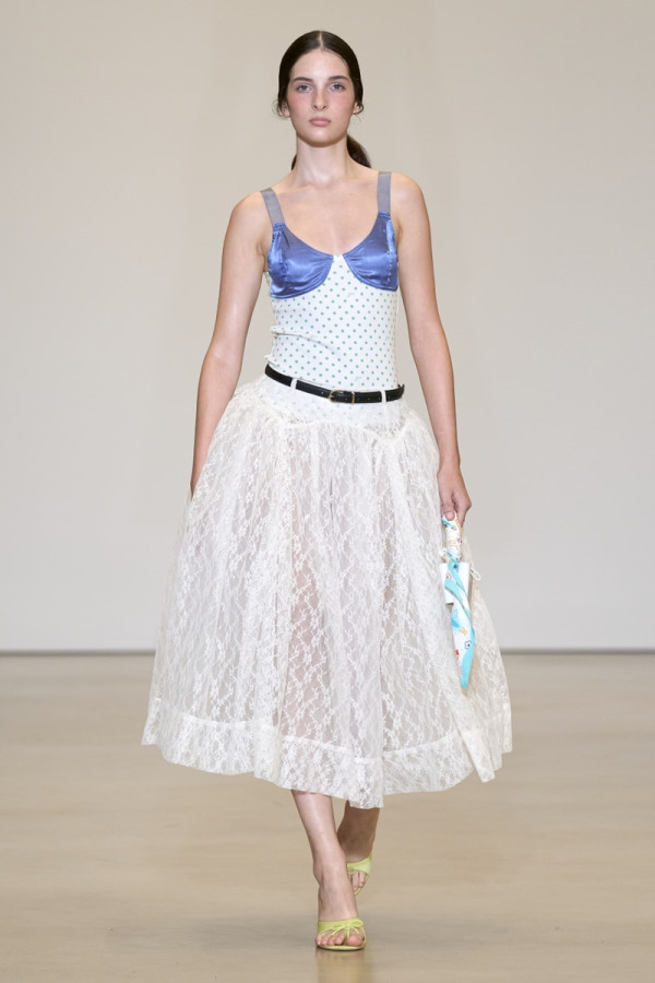 Sandy Liang SS27 Sends Ruffled Track Pants and Trompe l'Oeil Skirts to Versailles